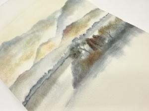 作家物　遠山に湖・風景模様名古屋帯